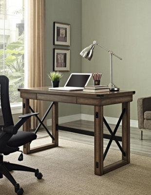 B&Q -  Dorel Home Wildwood Veneer Desk With 1 Drawer Rustic Grey