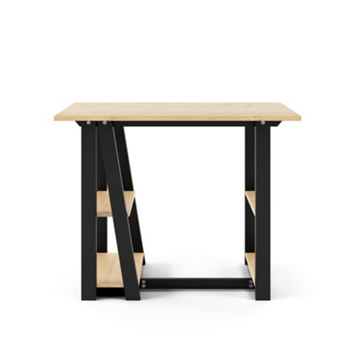 Alphason Penzance Oak and Black Office Desk - 100cm Wide - Light Brown - Image 5