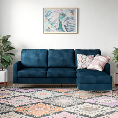 Novogratz Chapman Sectional Sofa In Velvet Blue from B&Q