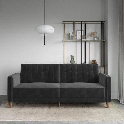 B&Q -  Home Pin Tufted Transitional Sofa Bed In Velvet Grey