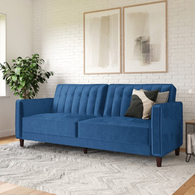 B&Q -  Home Pin Tufted Transitional Sofa Bed Velvet Blue