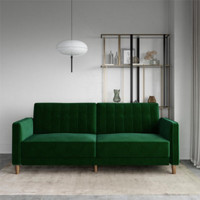 B&Q -  Home Pin Tufted Transitional Sofa Bed Velvet Green