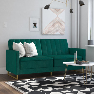 Novogratz Skylar Sofa Bed In Velvet Green