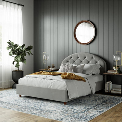 B&Q -  Home Aspen Upholstered Bed Velvet Light GreyKing