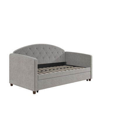 B&Q -  Home Aspen Daybed W Trundle Velvet Light Grey