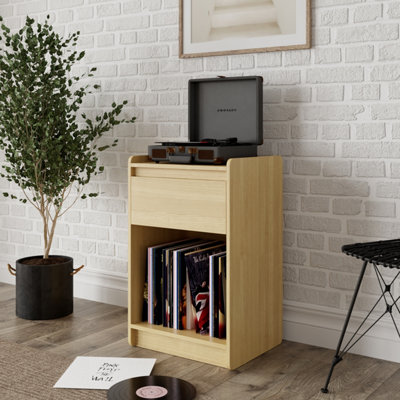 B&Q -  Dorel Home Oslo Turntable Stand Light Oak / White - Image 4