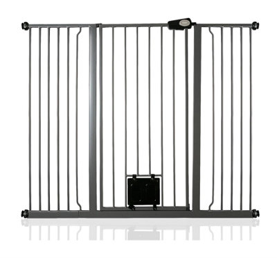 Bettacare Grey Pet Gate With Lockable Cat Flap, - 140.8Cm, Slate 104Cm In Height 133.2Cm