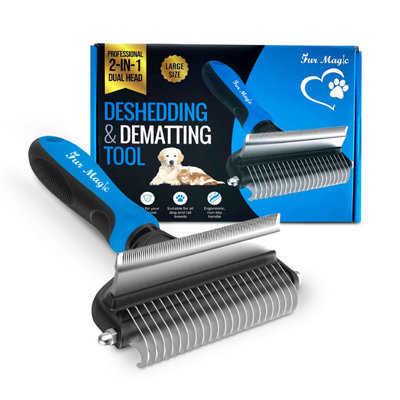 Fur Magic Deshedding And Dematting ToolDouble-Sided Dog And Cat Grooming Brush For LongMedium And Short HairLarge Size Blue from B&Q