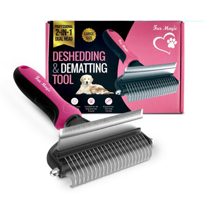 Fur Magic Deshedding And Dematting ToolDouble-Sided Dog And Cat Grooming Brush For LongMedium And Short HairLarge Size Pink from B&Q