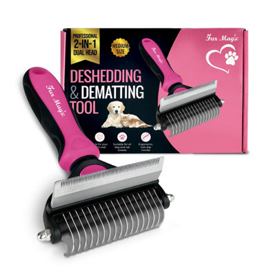 Fur Magic Deshedding And Dematting ToolDouble-Sided Dog And Cat Grooming Brush For LongMediumShort HairMedium Size Pink from B&Q