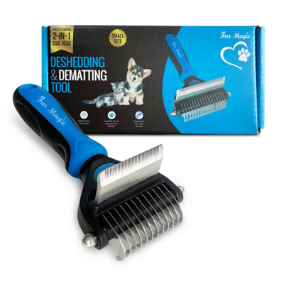 Fur Magic Deshedding And Dematting ToolDouble-Sided Dog And Cat Grooming Brush For LongMedium And Short HairSmall Size Blue from B&Q