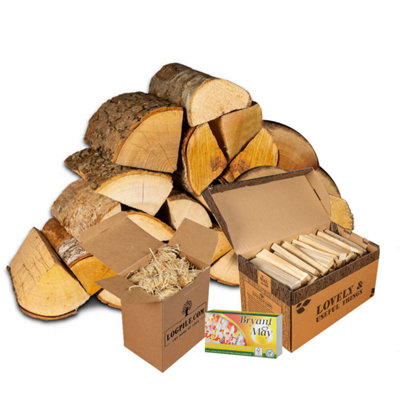 Logpile Fire Starter Kit. 20Kg Kiln Dried Hardwood LogsKindlingNatural Firelighters And Matches from B&Q