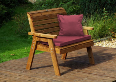 Charles Taylor Trading Charles Taylor Wooden Garden 2 Seater Bench Seat Armchair & Red Cushion & Cover from B&Q