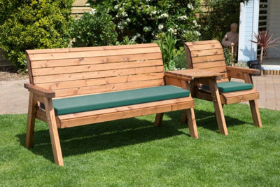B&Q -  Wooden Companion Straight Garden 4 Seat Chair Bench Green Cushion