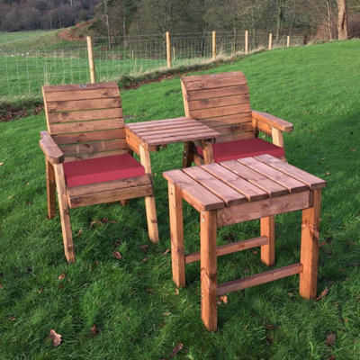 Charles Taylor Deluxe Wooden Garden 2X Armchair Chair & Coffee Table Red Cushion from B&Q