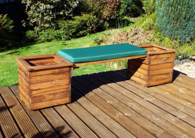 Charles Taylor Wooden Garden Square Raised Planter Bench Seat & Green Cushion from B&Q