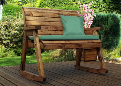 Charles Taylor Wooden Garden 2 Seater Rocker Bench Rocking Chair & Green Cushion from B&Q