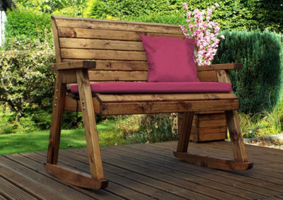 Charles Taylor Wooden Garden 2 Seater Rocker Bench Rocking Chair & Red Cushion from B&Q