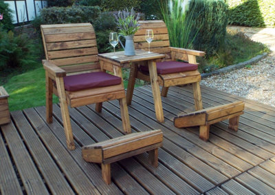 B&Q -  Deluxe Wooden Straight 2X Chair Lounger & Footstool Red Cushion