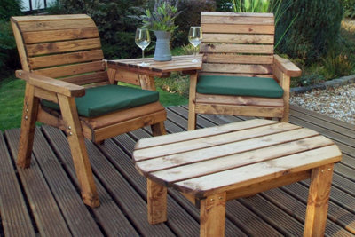 B&Q -  Wooden Companion 2 X Chair Coffee Table Angled & Green Cushion