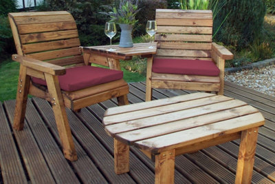 B&Q -  Wooden Companion 2 X Chair Coffee Table Angled & Red Cushion