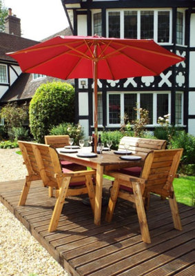 Charles Taylor Trading Charles Taylor 6 Seater Wooden Rectangular Dining Table 2X Chairs 2X Bench Red from B&Q