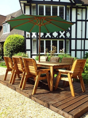 Charles Taylor 8 Seater Wooden Rectangular Dining Table & Chairs Parasol Green from B&Q
