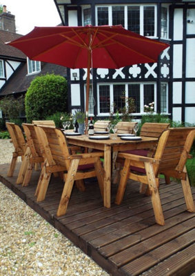 Charles Taylor 8 Seater Wooden Rectangular Dining Table & Chairs Parasol Red from B&Q