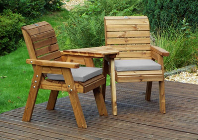 Charles Taylor Trading Charles Taylor Wooden Companion Angled Garden 2 Seat Chair & Cover Grey Cushion from B&Q