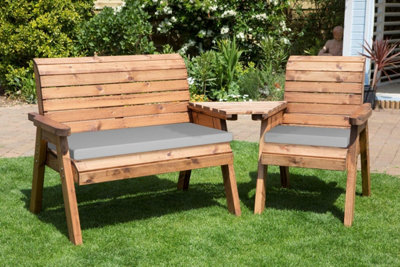Charles Taylor Trading Charles Taylor Wooden Companion Angled Garden 3 Seat Chair & Cover Grey Cushion from B&Q