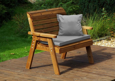 Charles Taylor Trading Charles Taylor Wooden Garden 2 Seater Bench Seat Armchair & Grey Cushion & Cover from B&Q