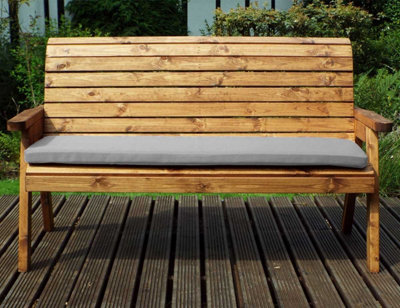 Charles Taylor Trading Charles Taylor Wooden Garden 3 Seater Bench Seat Armchair & Grey Cushion & Cover from B&Q