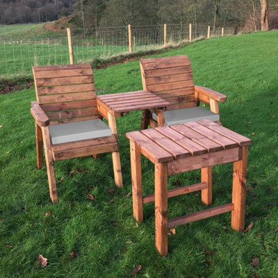 Charles Taylor Trading Charles Taylor Deluxe Wooden Garden 2X Armchair Chair Coffee Table Grey Cushion from B&Q