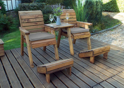 Charles Taylor Trading Charles Taylor Deluxe Wooden Straight 2X Chair Lounger & Footstool Grey Cushion from B&Q