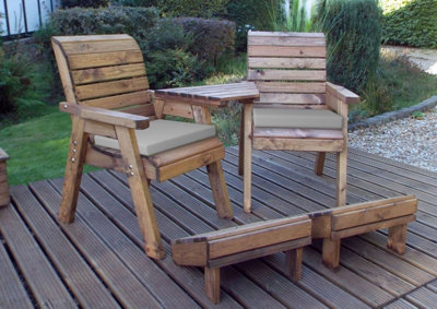 Charles Taylor Trading Charles Taylor Deluxe Wooden Angled 2 X Chair Lounger & Footstool Grey Cushion from B&Q