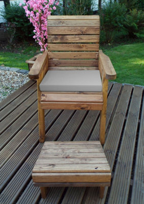 Charles Taylor Trading Charles Taylor Wooden Garden Chair Seat Lounger & Footstool & Grey Cushion from B&Q