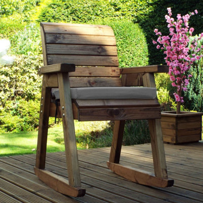 Charles Taylor Trading Charles Taylor Wooden Garden Rocker Seat Rocking Chair & Grey Cushion from B&Q