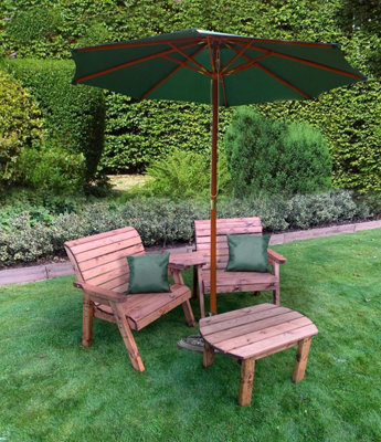 B&Q -  Charles Taylor Wooden Angled Twin Companion Grand 2 Seater Chair Table Green