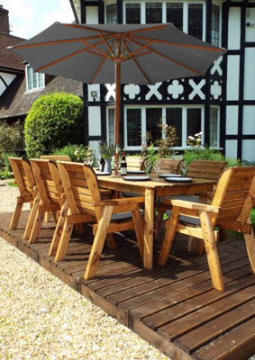 Charles Taylor Trading Charles Taylor 8 Seater Wooden Rectangular Dining Table & Chairs Parasol Grey from B&Q