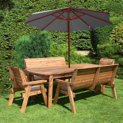 Charles Taylor Trading Charles Taylor 8 Seater Wooden Rectangular Table & Chairs Benches Parasol Grey from B&Q