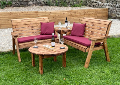 Charles Taylor Wooden Balmoral 4 Seater Corner Bench Set Round Table Burgundy from B&Q