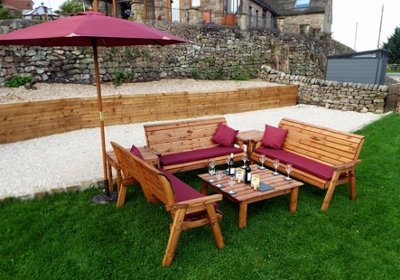 B&Q -  Wooden Balmoral Deluxe 9 Seater Bench Chair Square Table Burgundy