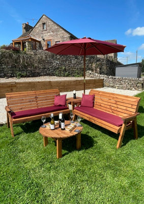 Charles Taylor Wooden Balmoral 6 Seater Corner Bench Round Coffee Table Burgundy from B&Q