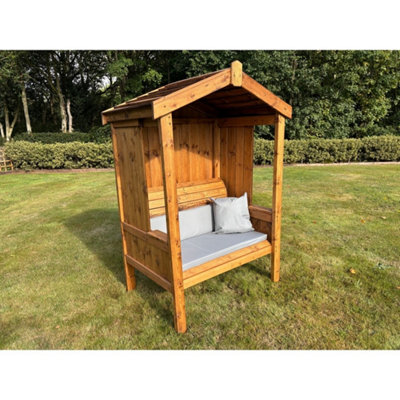B&Q -  Imperial Wooden Arbour 2 Seater Bench Seat Chair Grey Cushions