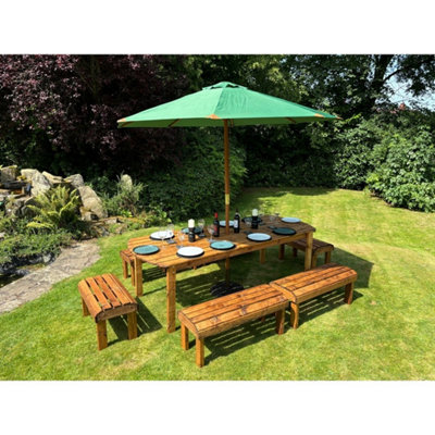 B&Q -  Knights Wooden 10 Seat Rectangular Dining Table Bench Set Green