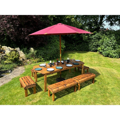 Charles Taylor Knights Wooden 10 Seat Rectangular Dining Table Bench Set Burgundy from B&Q