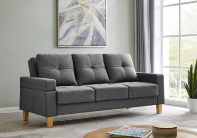 Home Detail Victoria Large 3 Seater Sofa Bed Cushioned Fabric Grey Removable Arm Rest from B&Q