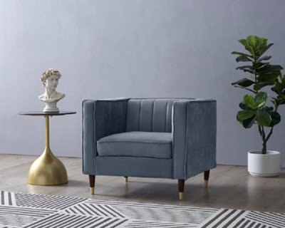 B&Q -  Thomas Velvet Fabric 1 Seater SofaGrey