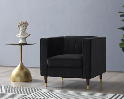 B&Q -  Thomas Velvet Fabric 1 Seater SofaBlack Velvet