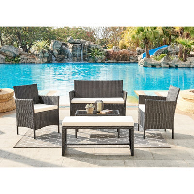 Home Detail 4-Seater Garden Sofa Set With Coffee Table & BenchBlack Rattan from B&Q